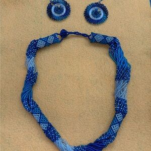 South African Zulu beaded necklace and earrings set